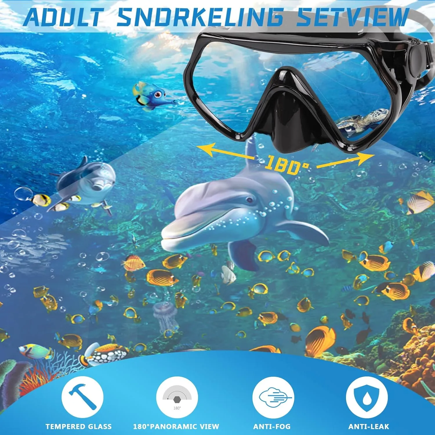 Snorkel mask Snorkeling Set for Adults and Youth, Diving mask and Full Dry Snorkel Swim Googles is Suitable for Snorkeling, Dive Scuba Diving, Swimming