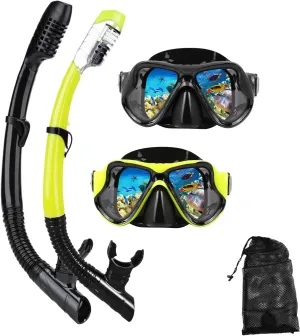 Snorkeling Gear for Adults Snorkel mask Set Scuba Diving mask Dry Snorkel Swimming Glasses Swim Dive mask Nose Cover Youth Diving