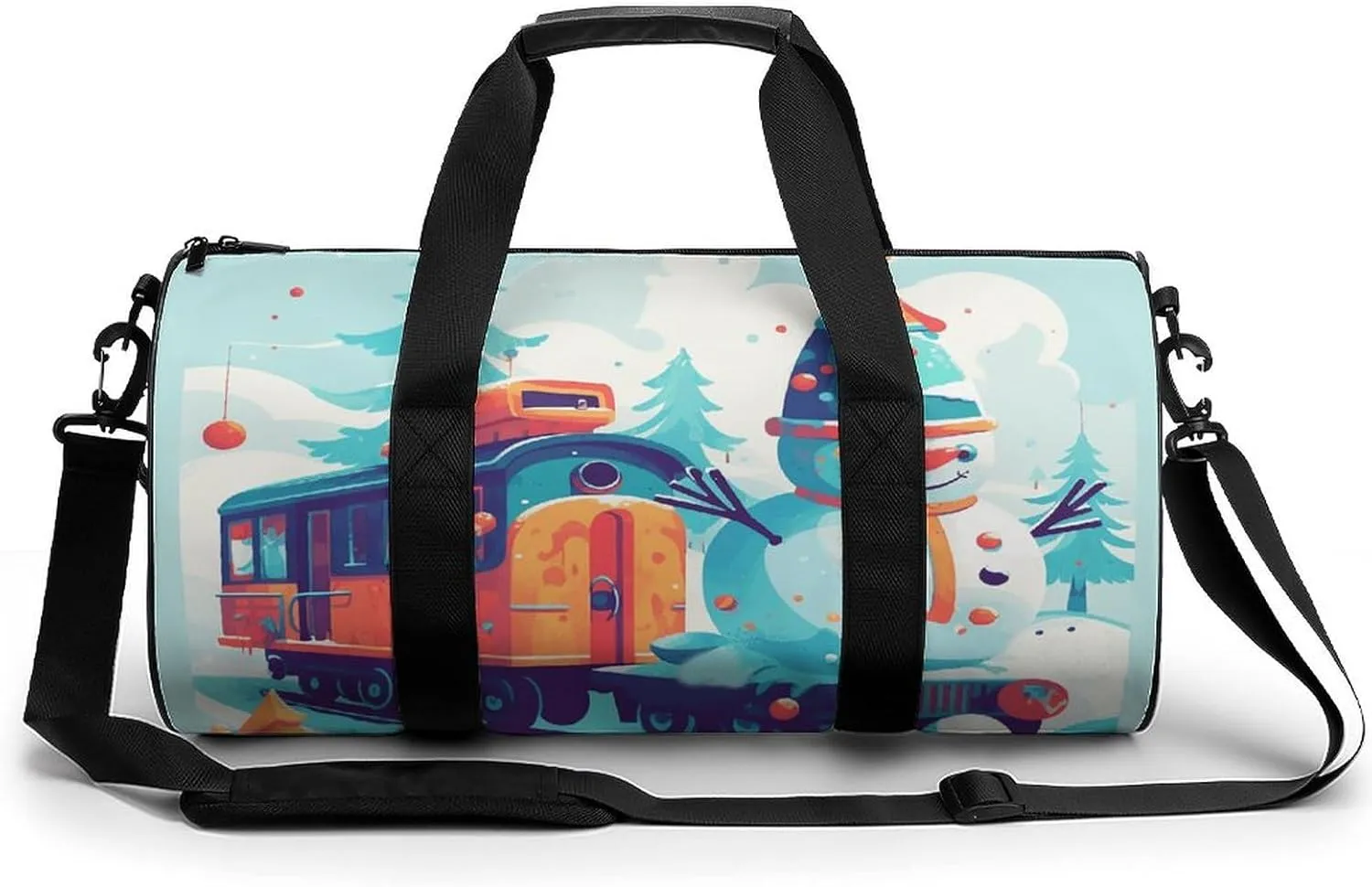 Snowman Sitting on The Train Sport Gym Duffle Travel Bag for Women Men Overnight Weekender Bag with Shoe Compartment,Wet Pocket, 17.7in/9in/9in, style-17
