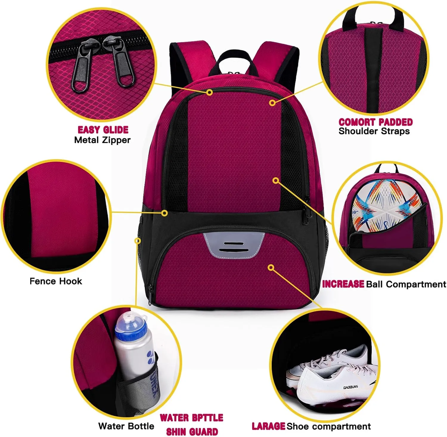 Soccer Bag,Youth Soccer Backpack, Football Volleyball Basketball Backpack fo,Sport Equipment Bags with Shoe compartment