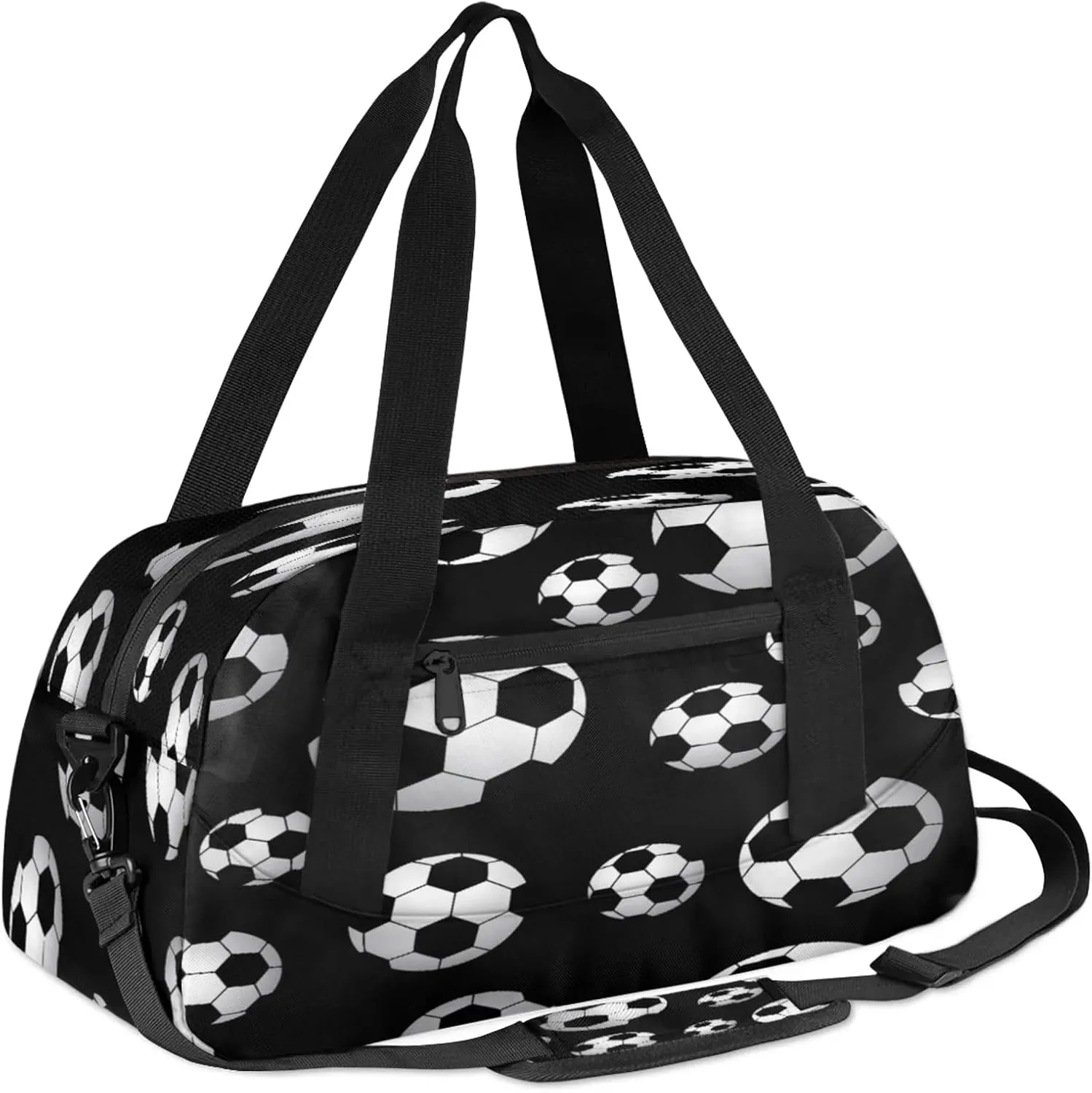 Soccer Ball Pattern Kids Duffel Bag Lightweight Waterproof Sports Gym Bag with Front Zipper Pocket Foldable Weekender Overnight Bag for School Practice Gymnastic Ballet