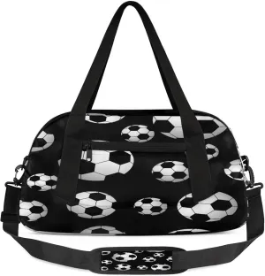 Soccer Ball Pattern Kids Duffel Bag Lightweight Waterproof Sports Gym Bag with Front Zipper Pocket Foldable Weekender Overnight Bag for School Practice Gymnastic Ballet