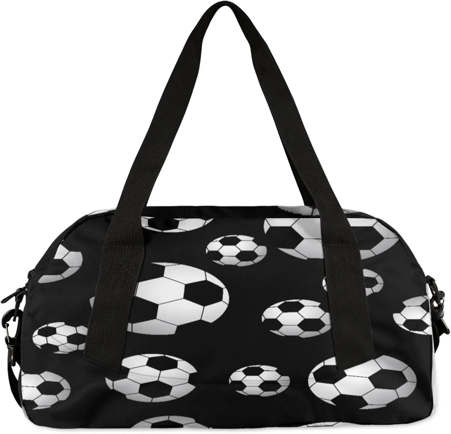 Soccer Ball Pattern Kids Duffel Bag Lightweight Waterproof Sports Gym Bag with Front Zipper Pocket Foldable Weekender Overnight Bag for School Practice Gymnastic Ballet