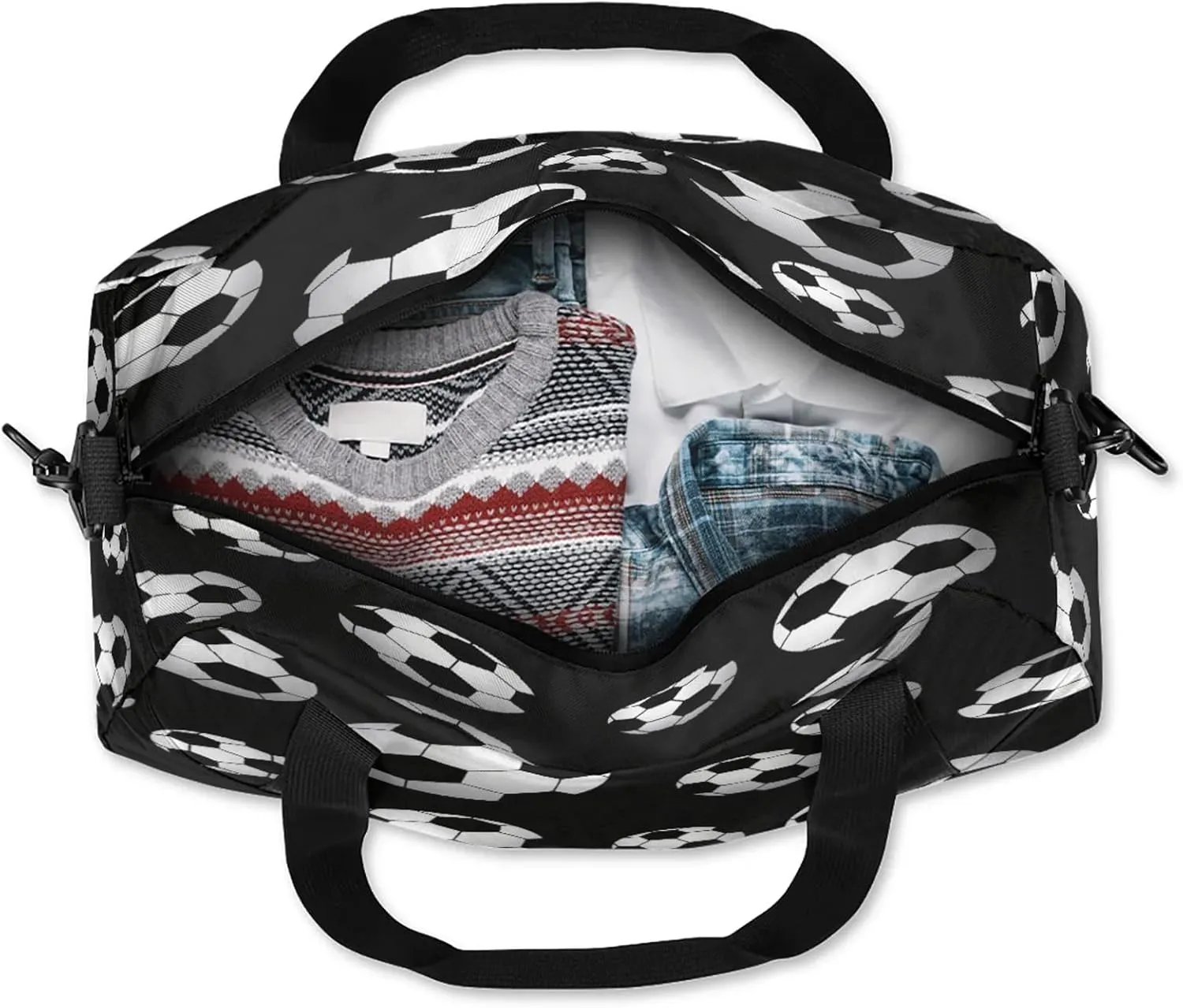 Soccer Ball Pattern Kids Duffel Bag Lightweight Waterproof Sports Gym Bag with Front Zipper Pocket Foldable Weekender Overnight Bag for School Practice Gymnastic Ballet