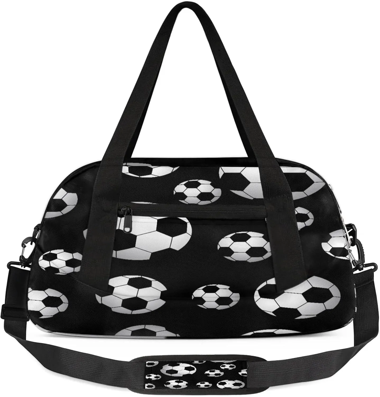 Soccer Ball Pattern Kids Duffel Bag Lightweight Waterproof Sports Gym Bag with Front Zipper Pocket Foldable Weekender Overnight Bag for School Practice Gymnastic Ballet