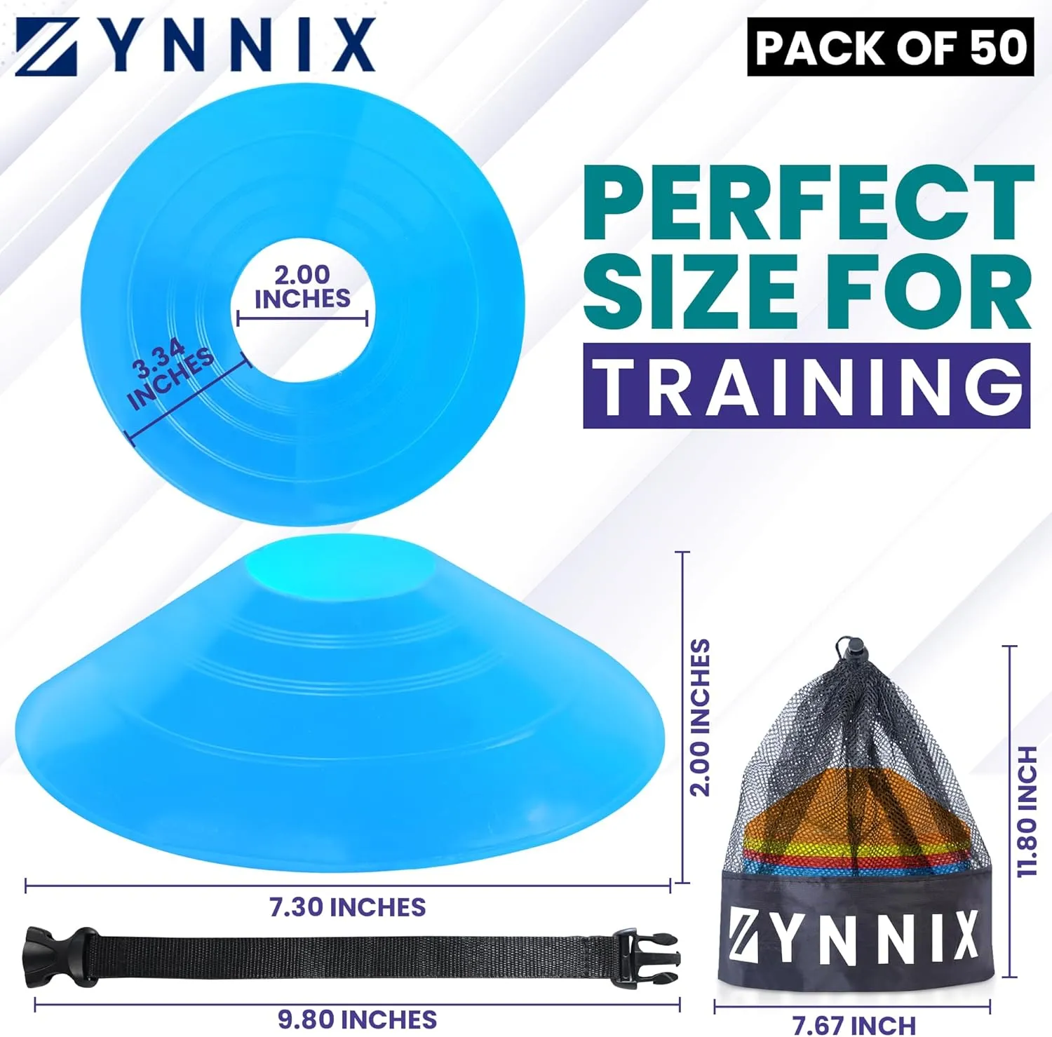Soccer Cones (Set 40, 50) with Mesh Bag & Strap, Flexible Sports Cones for Soccer, Basketball, Football Training Equipment, Agility Training for Indoor & Outdoor Games