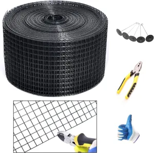 Solar Panel Guard, 6in X 100ft PVC Coated Critter Guard Roll Kit for Solar Panel Wire Screen, Black Pigeon Barrier Netting with 120 Fastener Clips, Cutting Scissor, Gloves