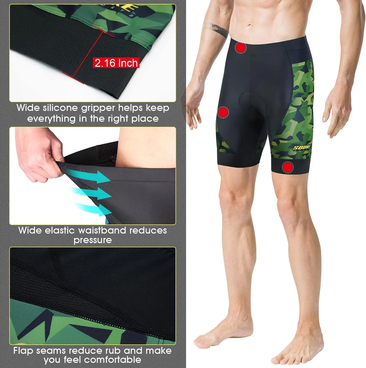 Souke Sports Padded Bike Shorts for Men Cycling Bicycle Shorts Comfortable Road Biking Pants