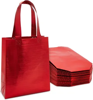 Sparkle and Bash 20-Pack Non-Woven Reusable Shopping Bags with Handles, 8x3.9x10-Inch Metallic Red Tote for Groceries and Gifts