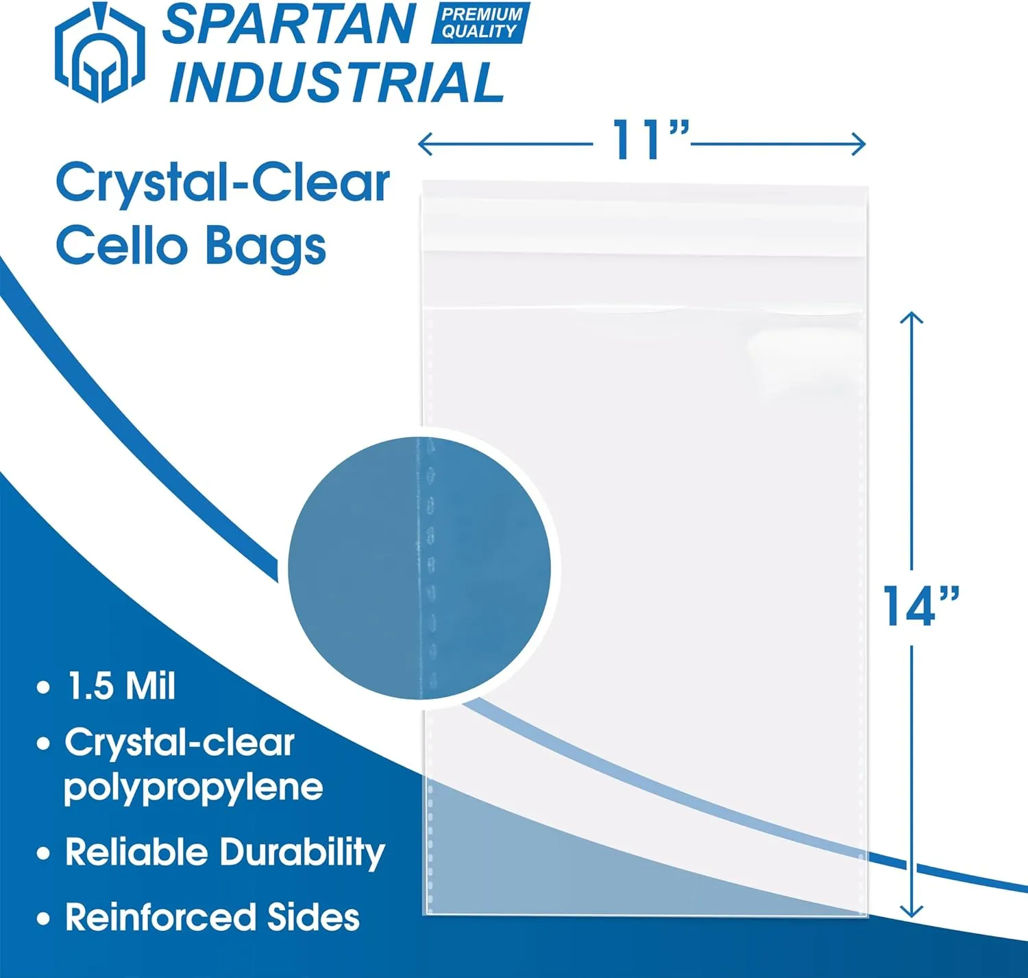Spartan Industrial - 11" X 14" (1000 Count) Crystal Clear Resealable Cello Poly Bags for Packaging, Clothing & T Shirts - Self Seal & Reinforced