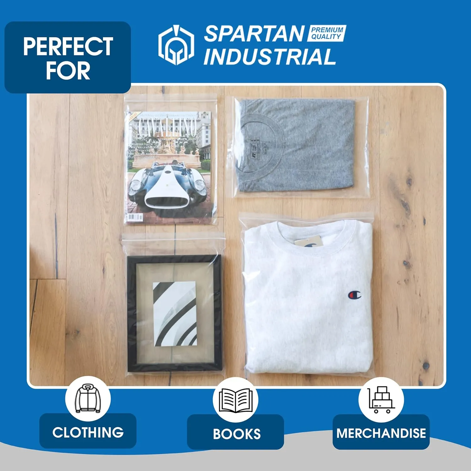 Spartan Industrial - 12" X 15" (100 Count) 2 Mil Clear Reclosable Zip Plastic Poly Bags with Resealable Lock Seal Zipper
