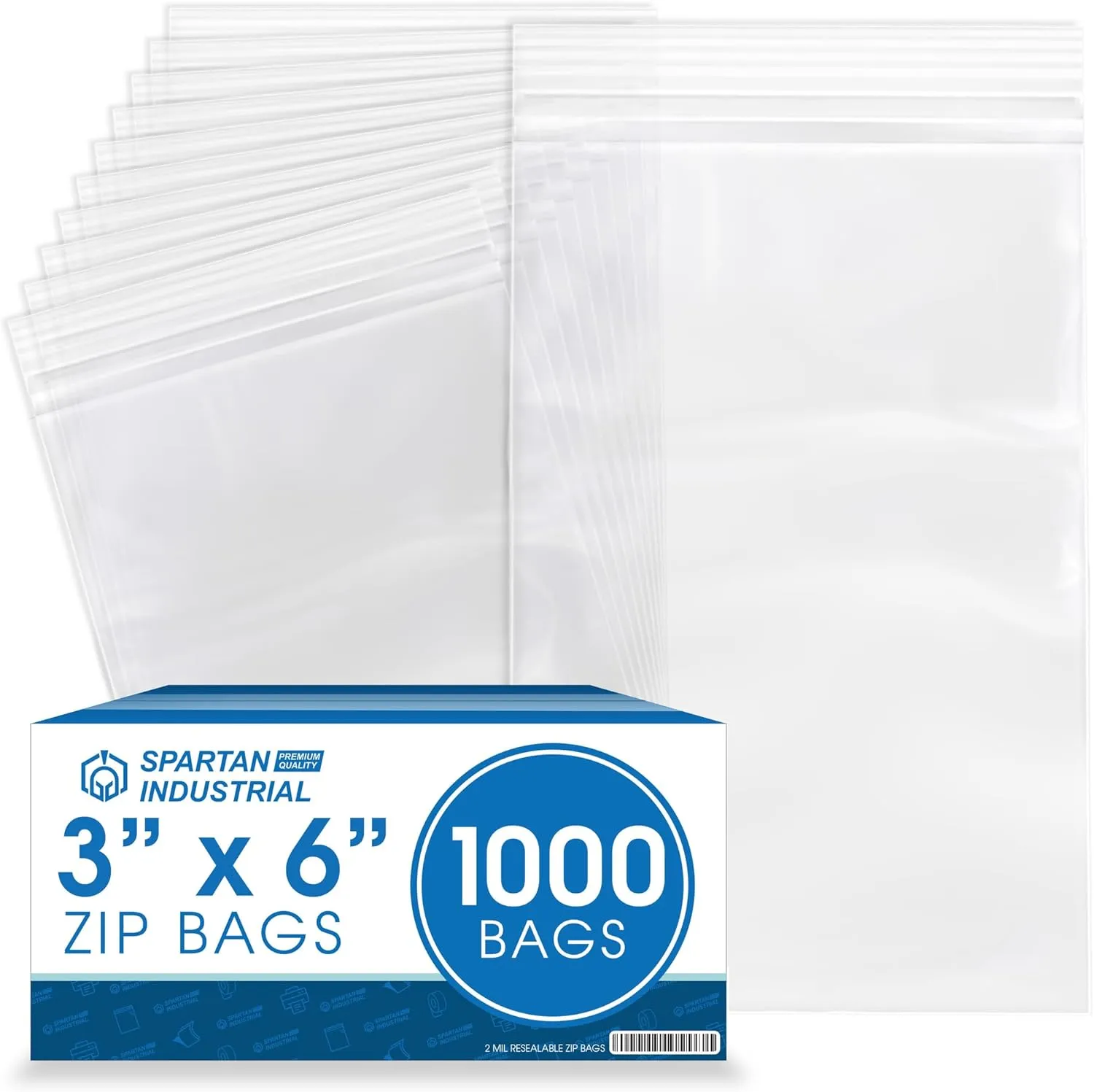 Spartan Industrial - 3” X 6” (1000 Count) 2 Mil Clear Reclosable Zip Plastic Poly Bags with Resealable Lock Seal Zipper