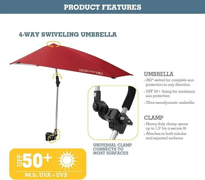 Sport-Brella Versa-Brella SPF 50  Adjustable Umbrella with Universal Clamp