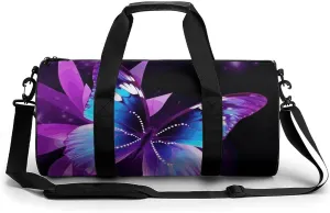Sport Gym Duffle Travel Bag for Women Men Overnight Weekender Bag with Shoe Compartment,Wet Pocket Blue Purple Butterfly