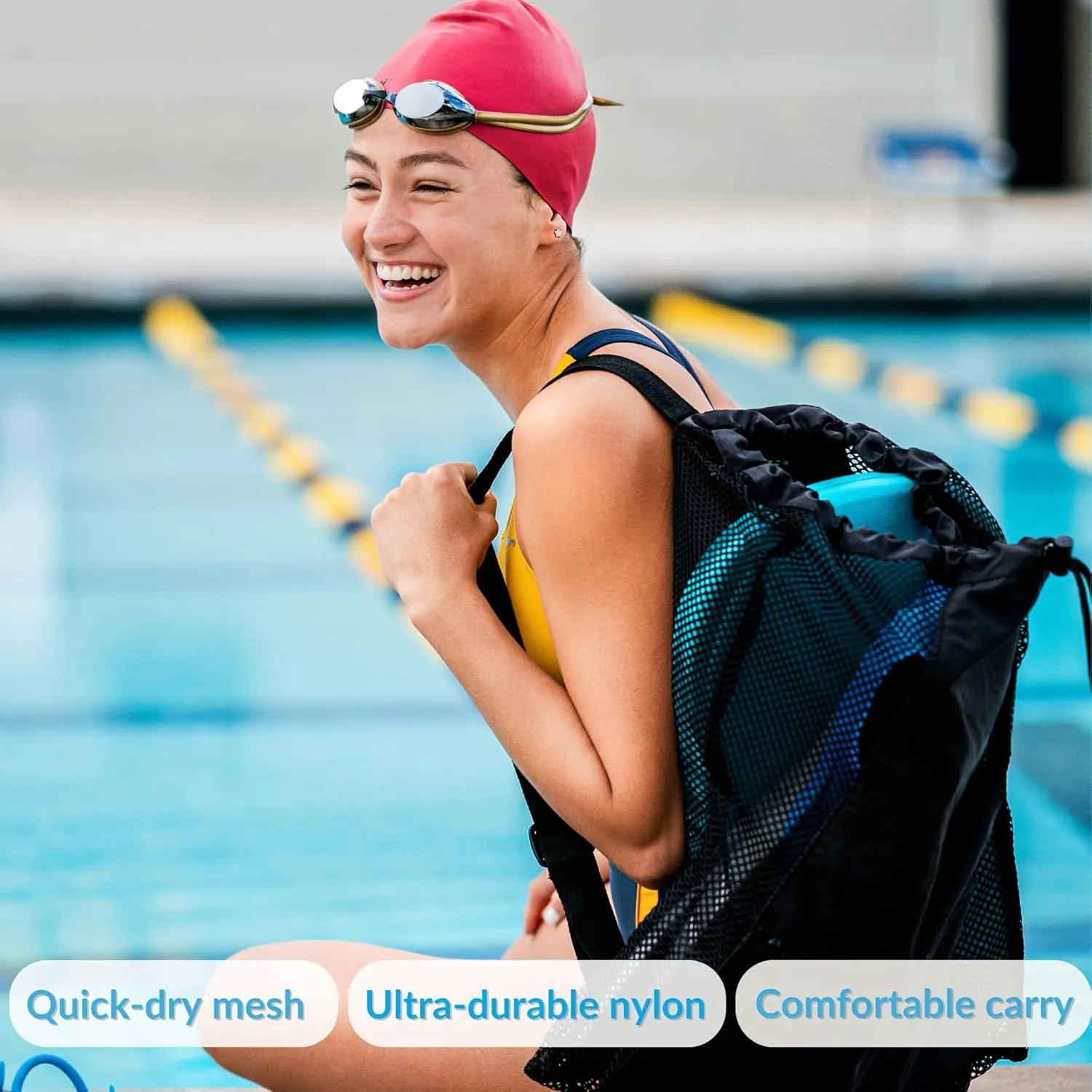 Sporti Swimming Equipment Bag Zipper Pocket, Mesh Drawstring Backpack, Drawstring Bags, Big Mesh Backpack for Workout Gear