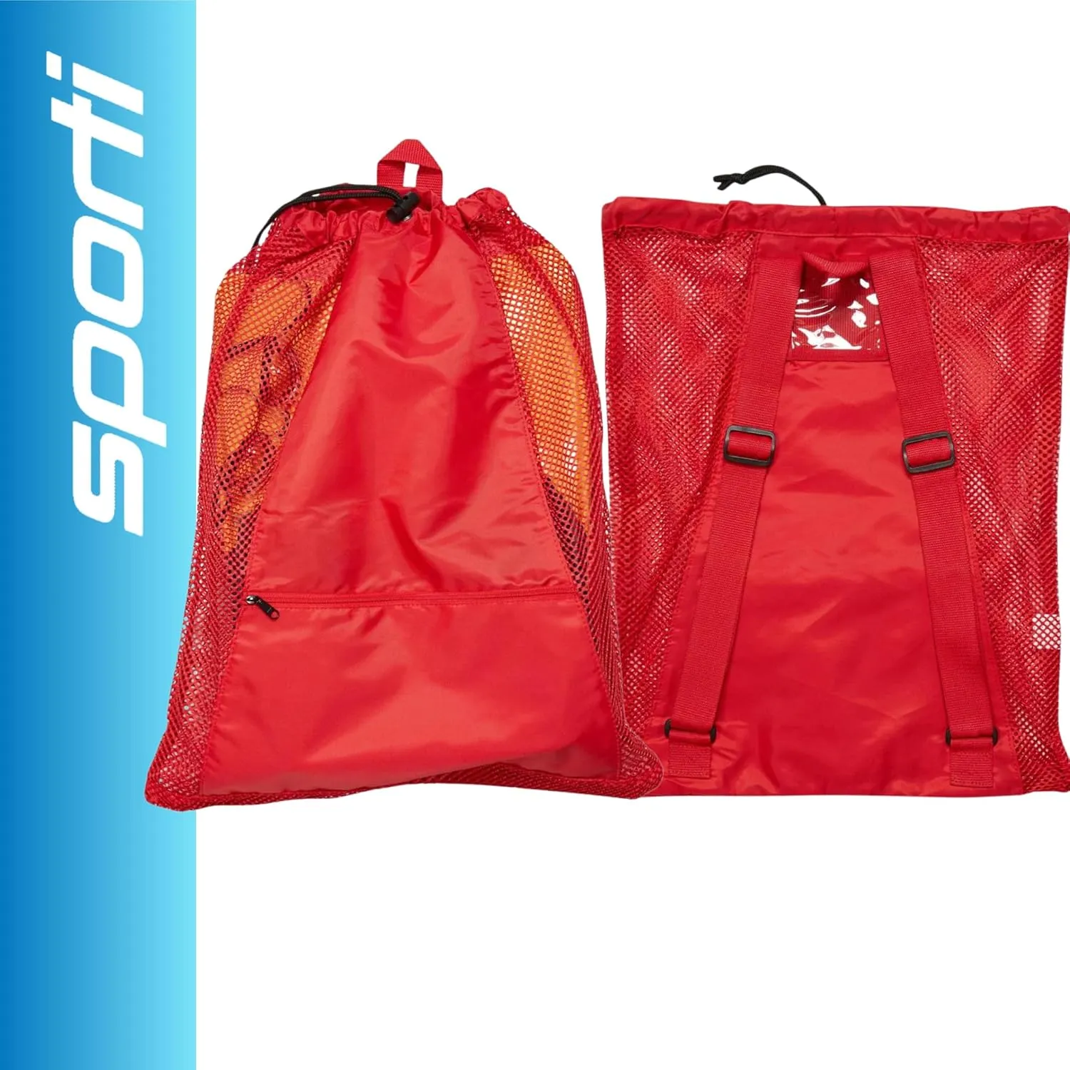 Sporti Swimming Equipment Bag Zipper Pocket, Mesh Drawstring Backpack, Drawstring Bags, Big Mesh Backpack for Workout Gear