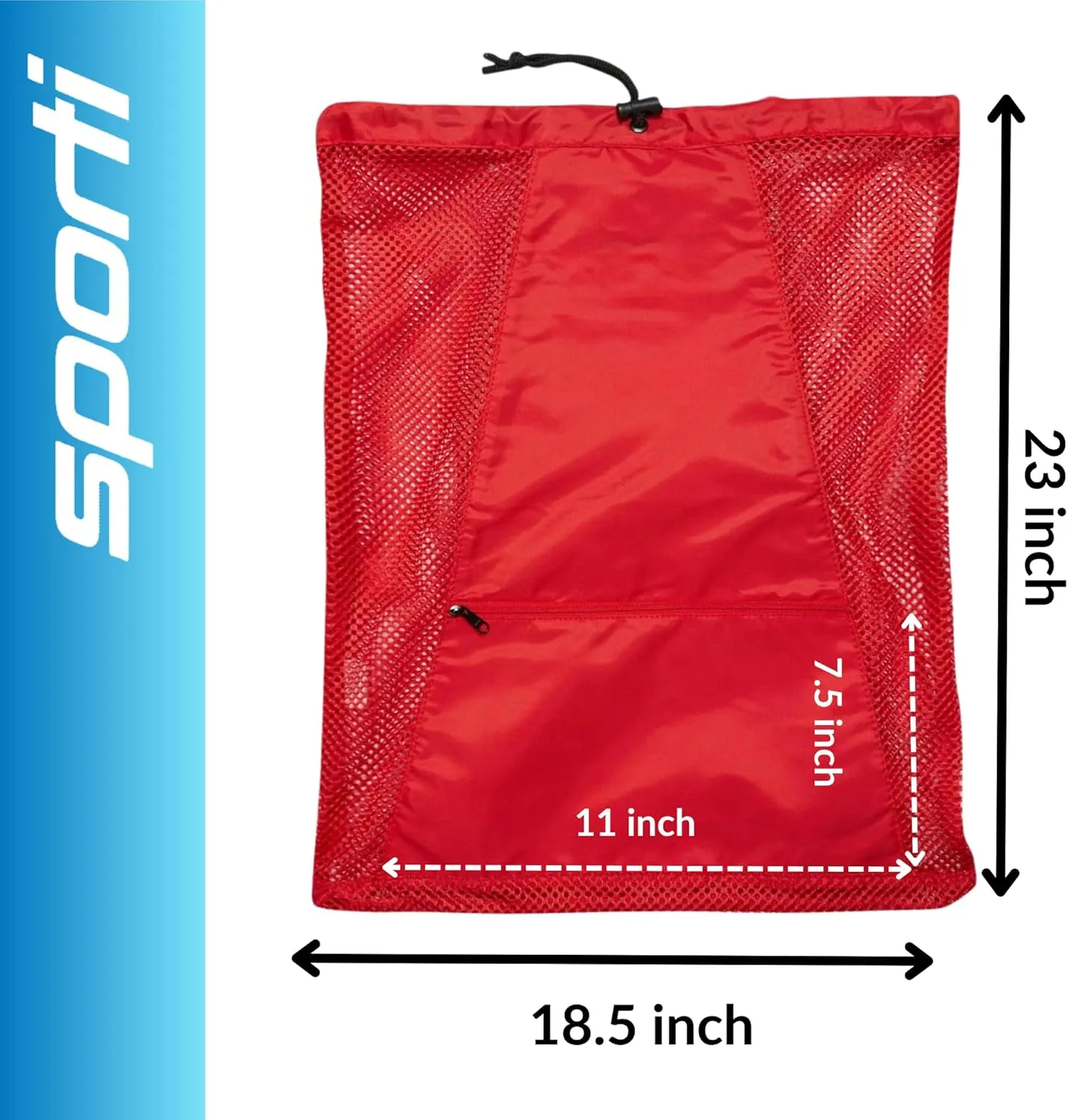 Sporti Swimming Equipment Bag Zipper Pocket, Mesh Drawstring Backpack, Drawstring Bags, Big Mesh Backpack for Workout Gear