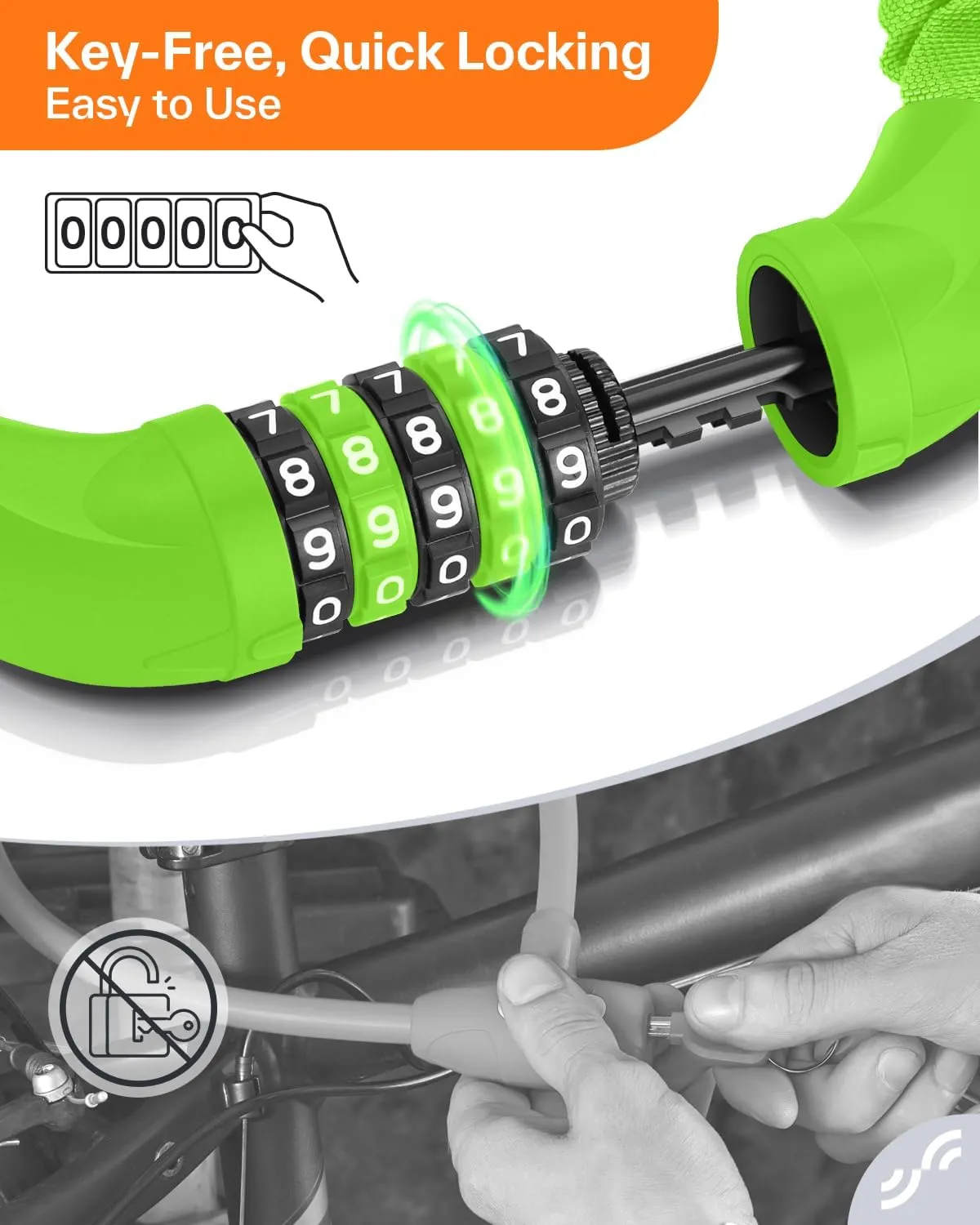 Sportneer Bike Lock: 5 Digit Combination High Security Anti Theft Bike Chain Lock - 3.2/3.6/4ft Heavy Duty Keyless Bicycle Lock for Bike, Motorcycle, Scooter, Door & Gate - 4/6mm Thick, Easy to Use