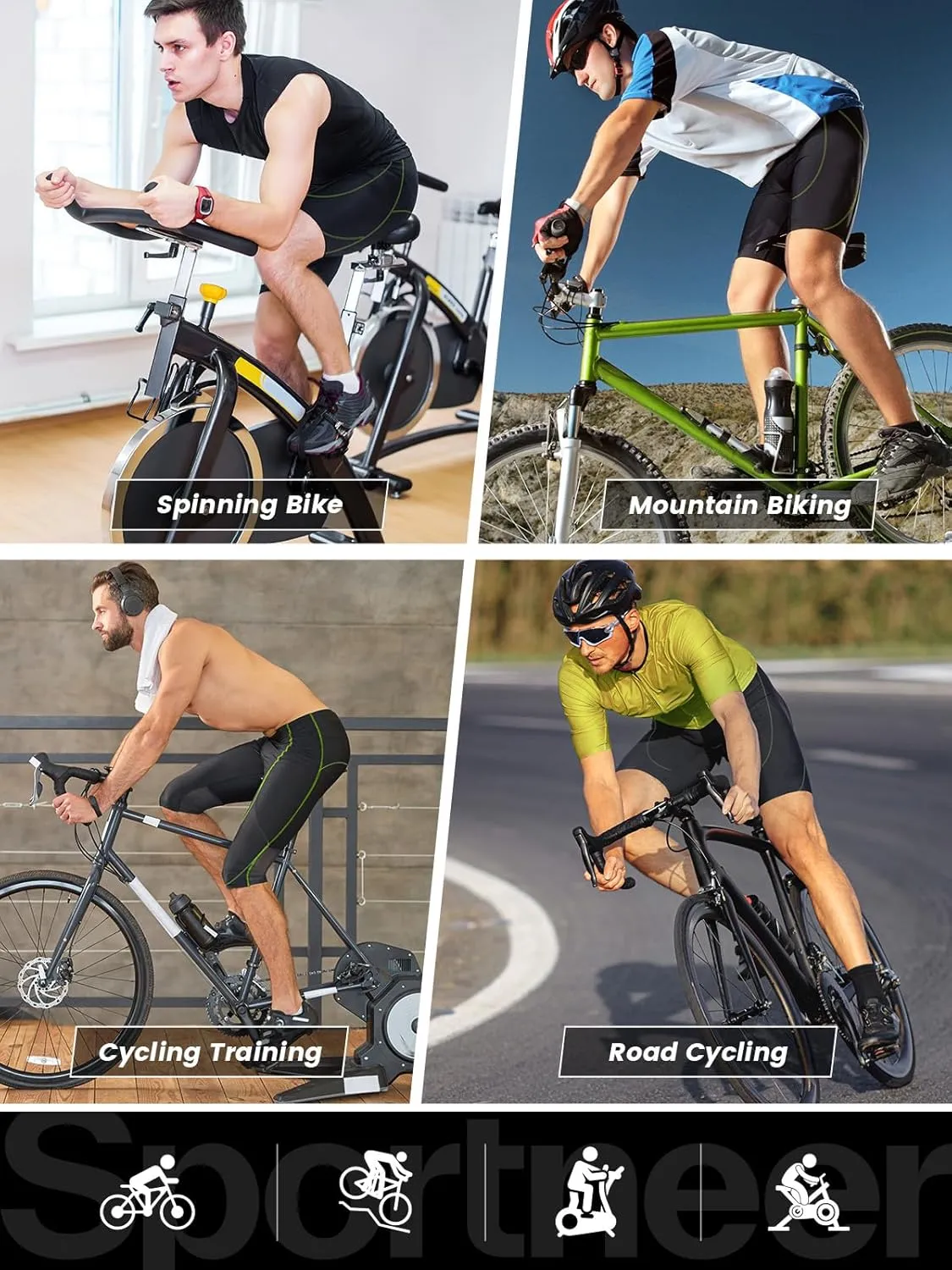 Sportneer Padded Bike Shorts for Men - 4D Padding Mens Bicycle Cycling Biking Clothing Shorts, Breathable and Absorbent