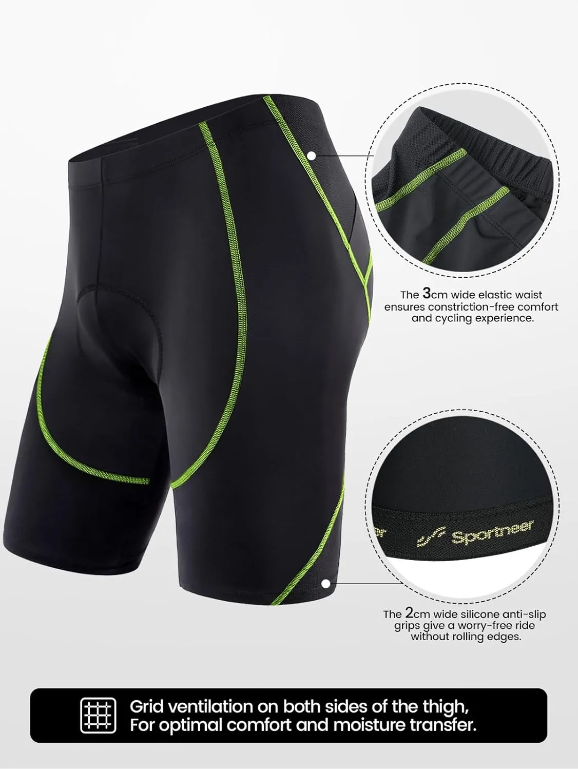 Sportneer Padded Bike Shorts for Men - 4D Padding Mens Bicycle Cycling Biking Clothing Shorts, Breathable and Absorbent