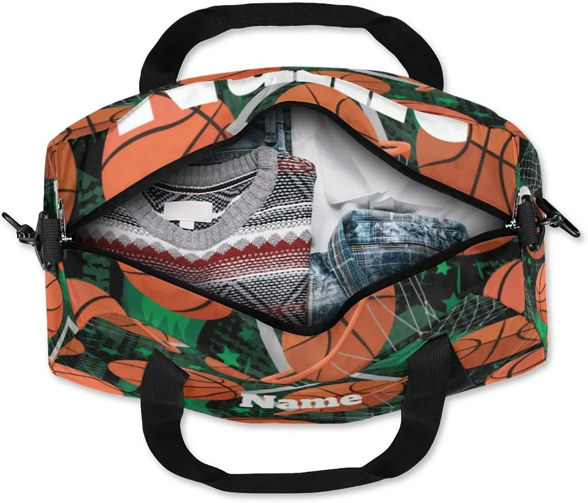 Sports Basketball Shoot Box Pattern Custom Name Kids Duffel Bags Personalized Customized Gifts Sports Gym Bag Girls Dance Bag Overnight Weekender Sleepover Carry On Travel Tote Bag for Boys Girls