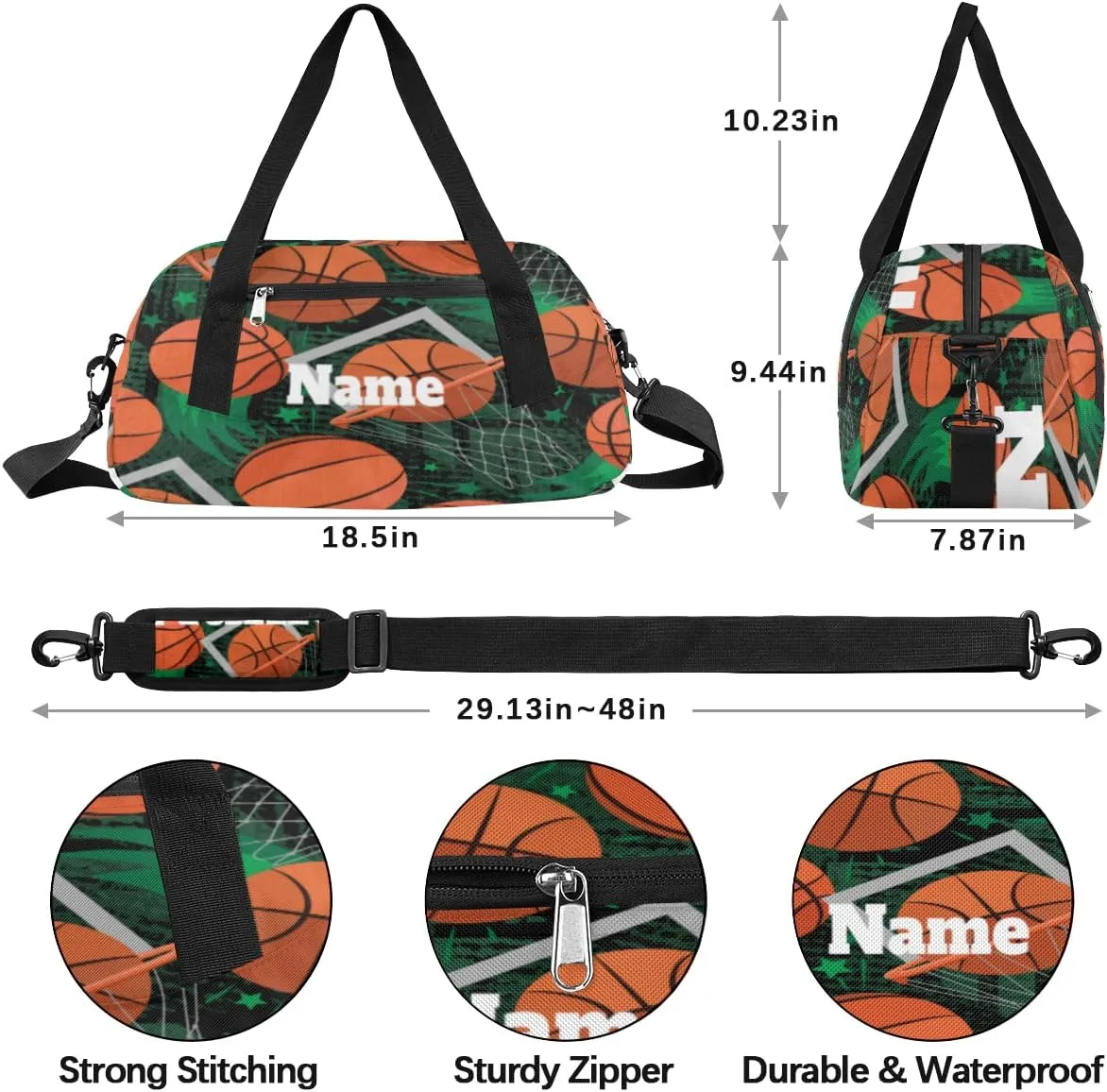 Sports Basketball Shoot Box Pattern Custom Name Kids Duffel Bags Personalized Customized Gifts Sports Gym Bag Girls Dance Bag Overnight Weekender Sleepover Carry On Travel Tote Bag for Boys Girls