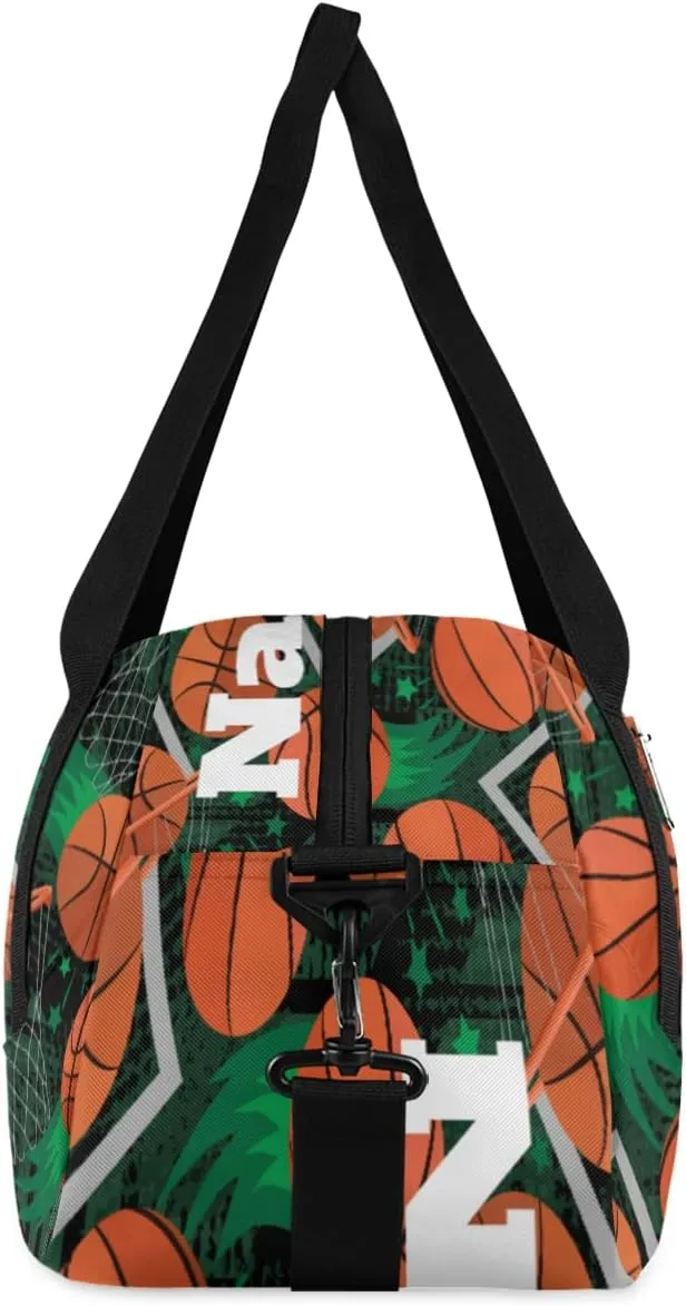 Sports Basketball Shoot Box Pattern Custom Name Kids Duffel Bags Personalized Customized Gifts Sports Gym Bag Girls Dance Bag Overnight Weekender Sleepover Carry On Travel Tote Bag for Boys Girls