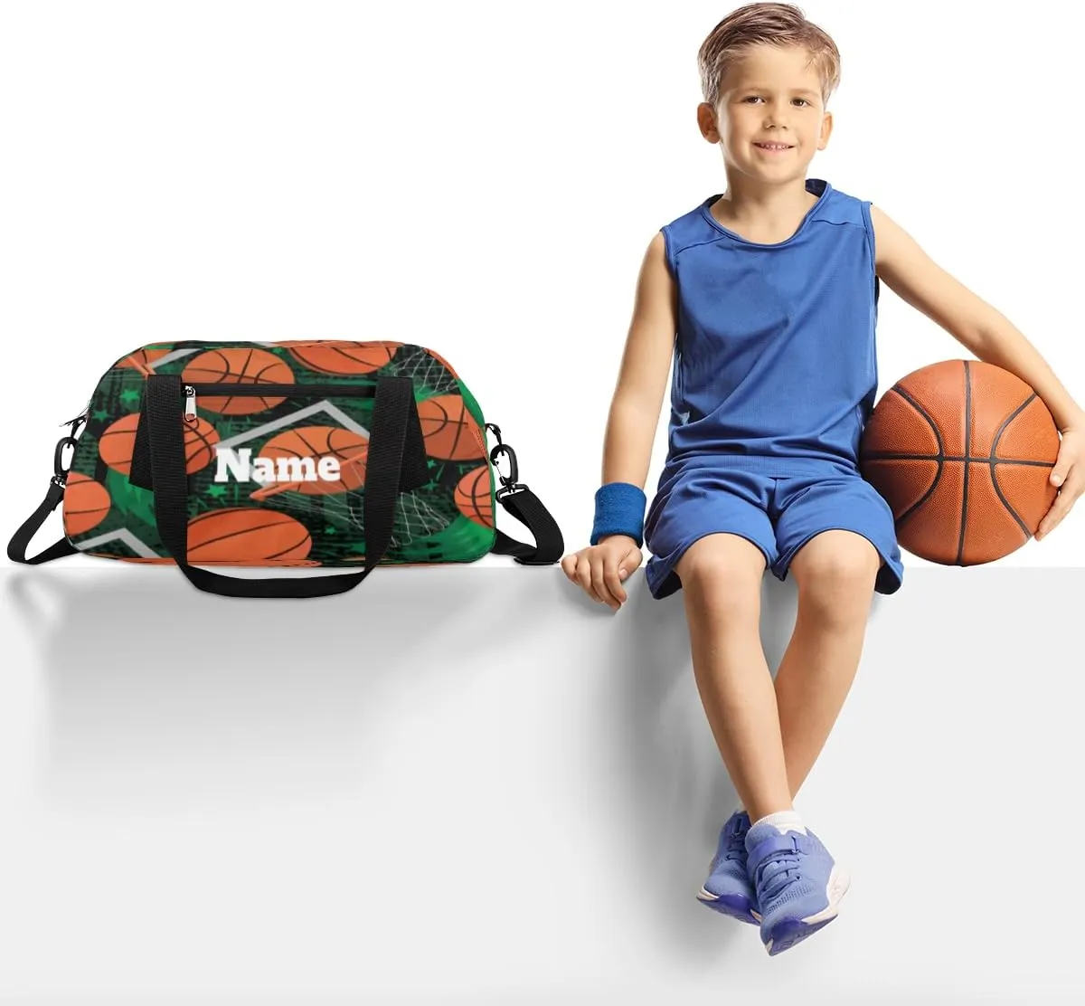 Sports Basketball Shoot Box Pattern Custom Name Kids Duffel Bags Personalized Customized Gifts Sports Gym Bag Girls Dance Bag Overnight Weekender Sleepover Carry On Travel Tote Bag for Boys Girls