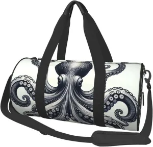 Sports Duffel Bag Black-Tentacles-Marine-Inkfish Foldable Travel Tote Bag Weekender Sleepover Carry On Bag