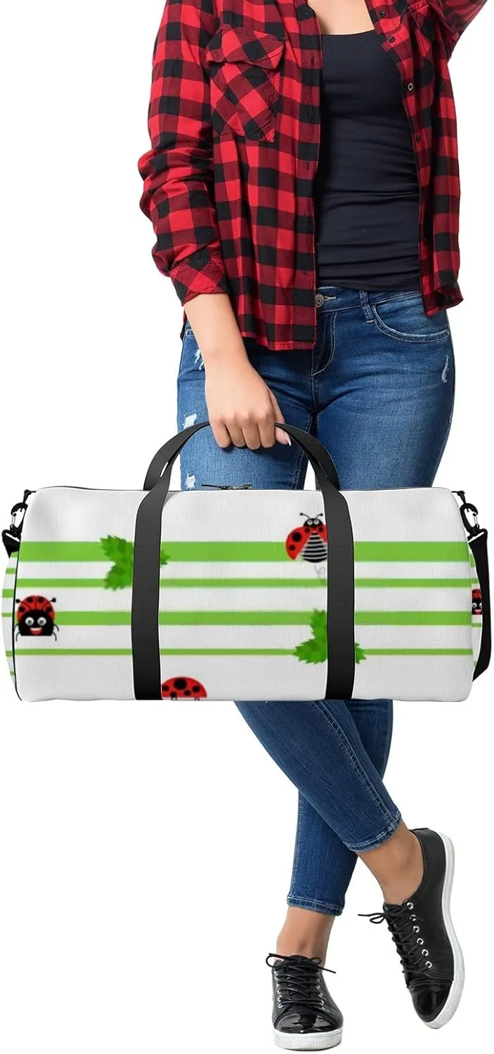Sports Gym Bag for Women and Men Waterproof Bright Ladybird Pattern Red Black Duffel Bag Lightweight Carryon Traveling Boarding Gripsack