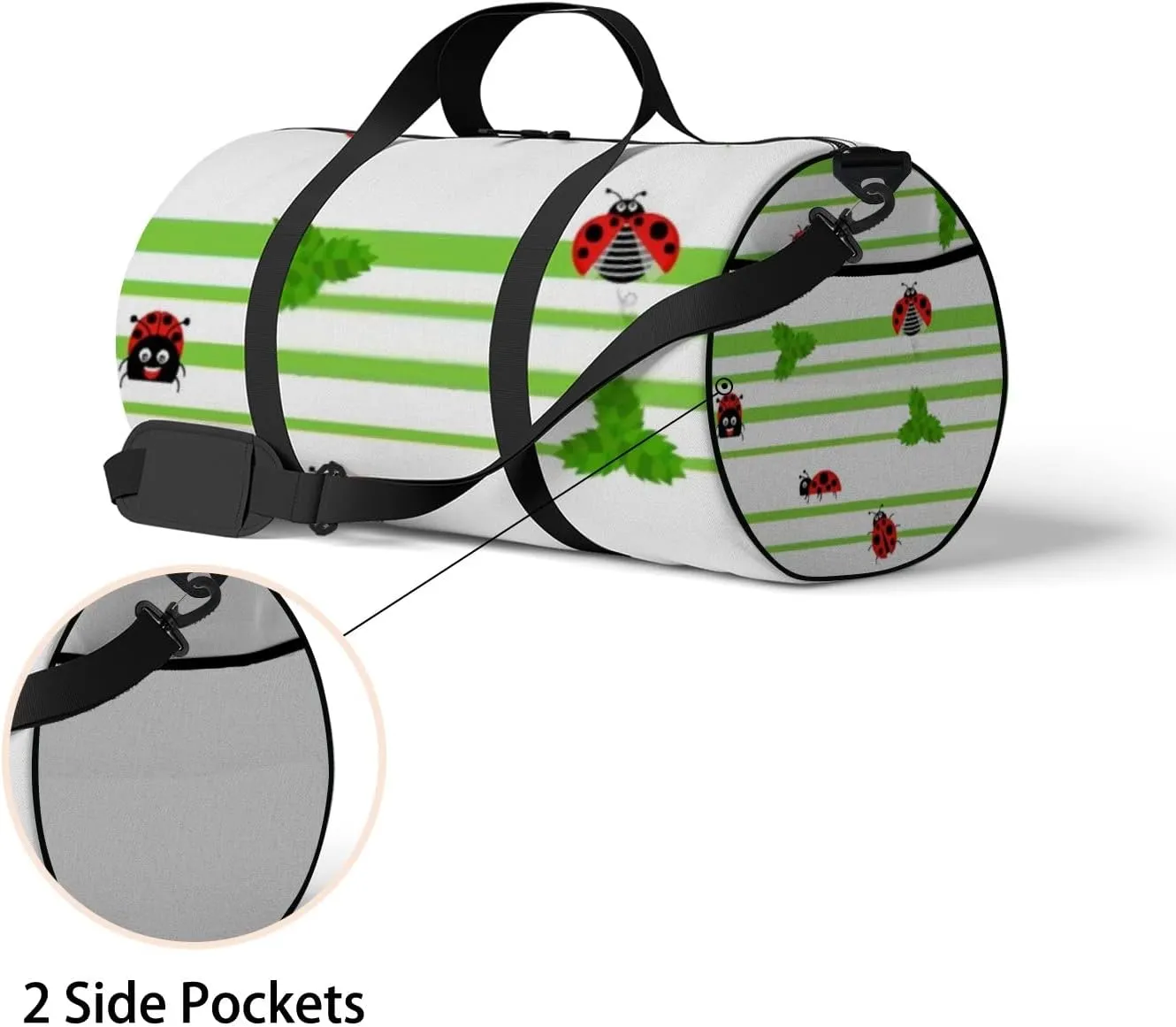 Sports Gym Bag for Women and Men Waterproof Bright Ladybird Pattern Red Black Duffel Bag Lightweight Carryon Traveling Boarding Gripsack