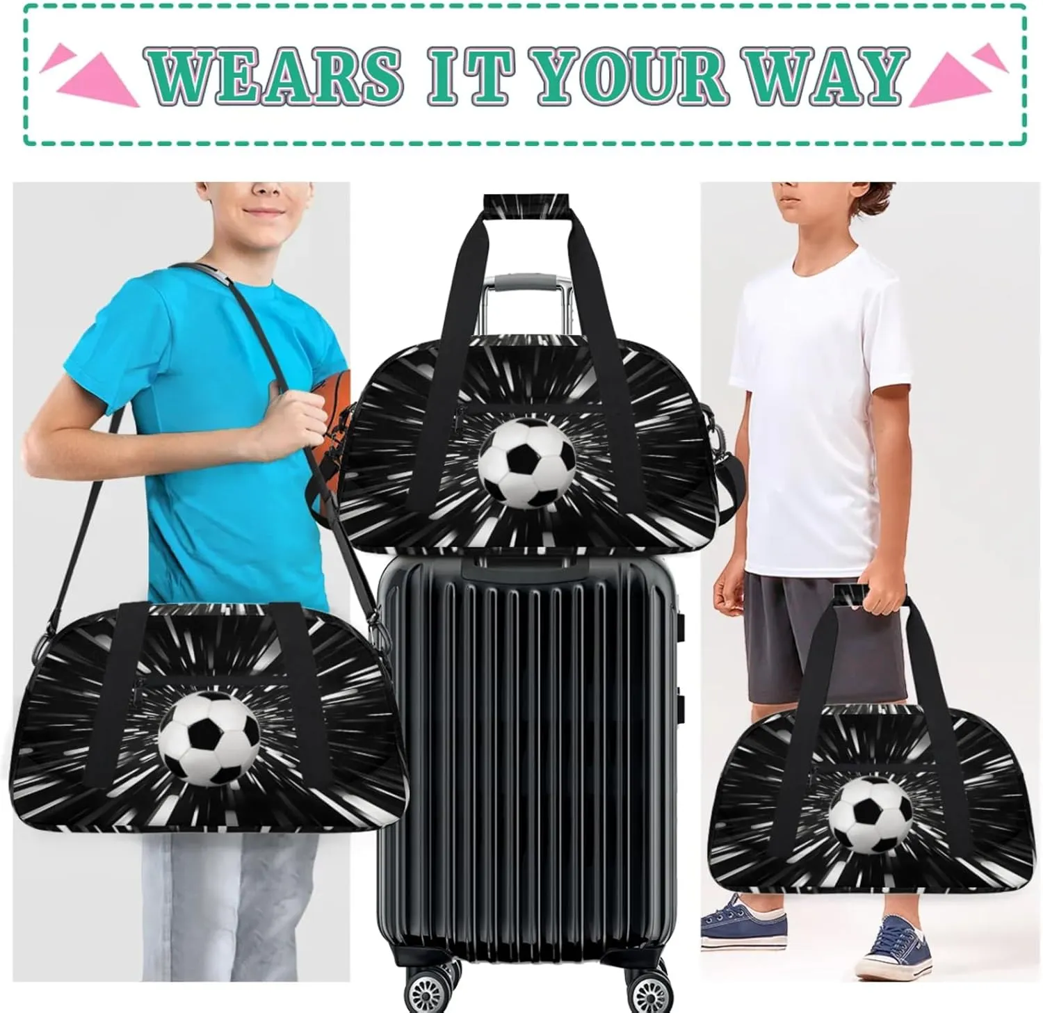Sports Soccer Duffel Bag, Sport Gym Bag Large Compartment Cheerleaders Dance Bag Weekender Bags Travel Training Bag for Men, Abstract Black Background Black White