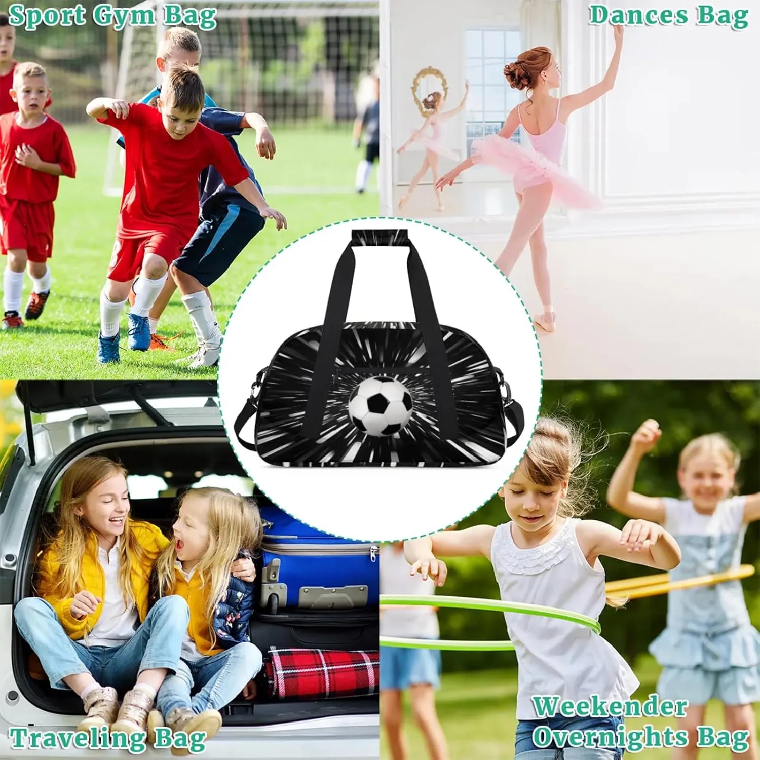 Sports Soccer Duffel Bag, Sport Gym Bag Large Compartment Cheerleaders Dance Bag Weekender Bags Travel Training Bag for Men, Abstract Black Background Black White