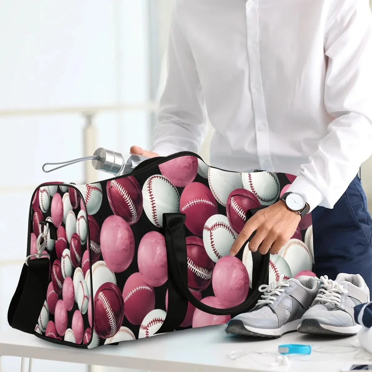 Sprot Baseball Travel Duffel Bag for Women Men Waterproof Foldable Overnight Weekender Bag Large Capacity Sports Gym Bag
