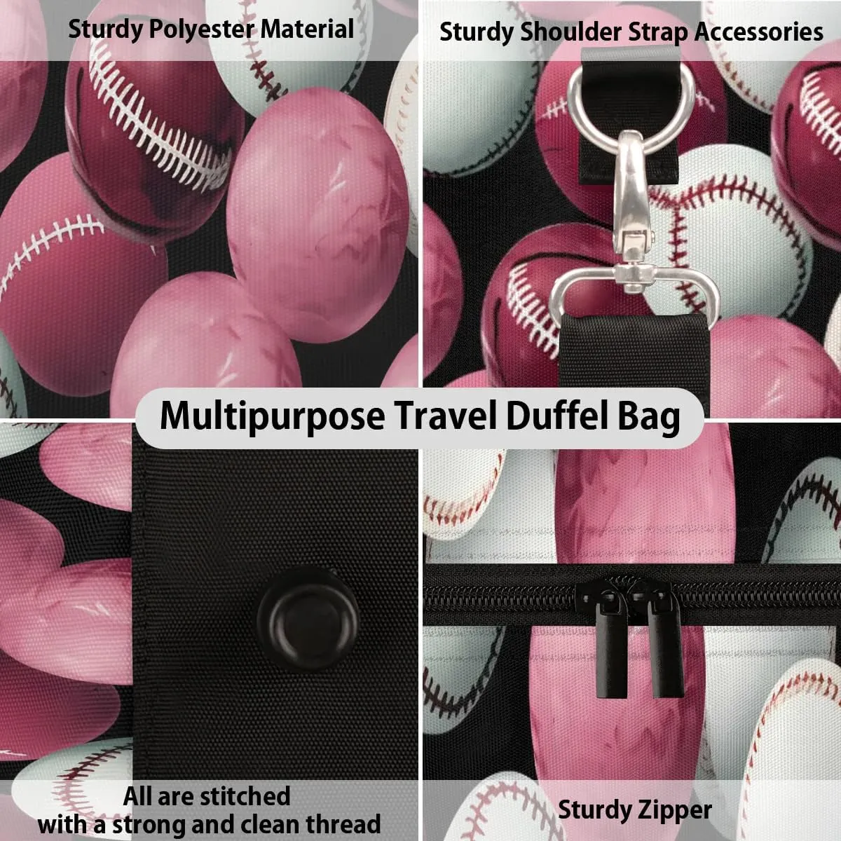 Sprot Baseball Travel Duffel Bag for Women Men Waterproof Foldable Overnight Weekender Bag Large Capacity Sports Gym Bag