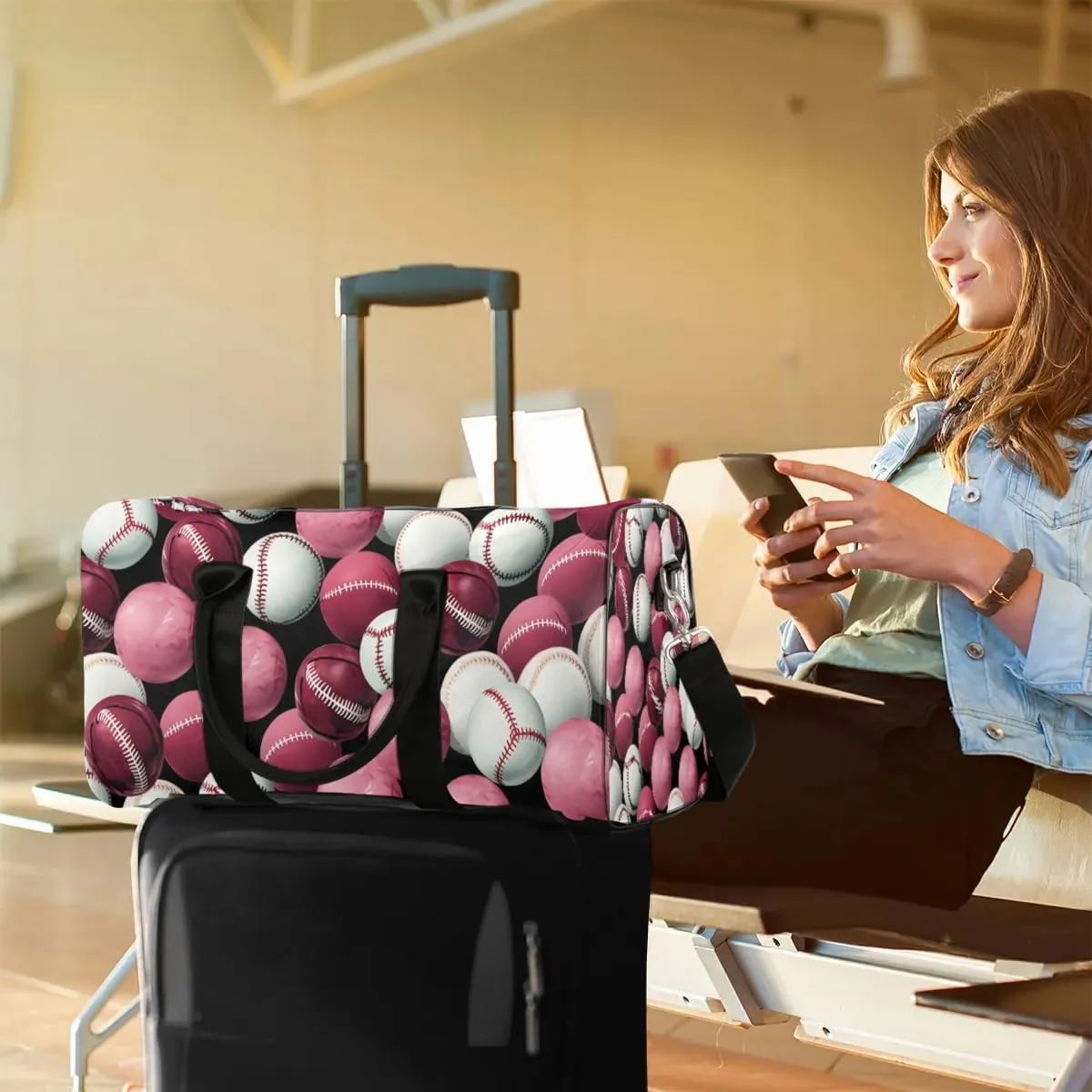 Sprot Baseball Travel Duffel Bag for Women Men Waterproof Foldable Overnight Weekender Bag Large Capacity Sports Gym Bag