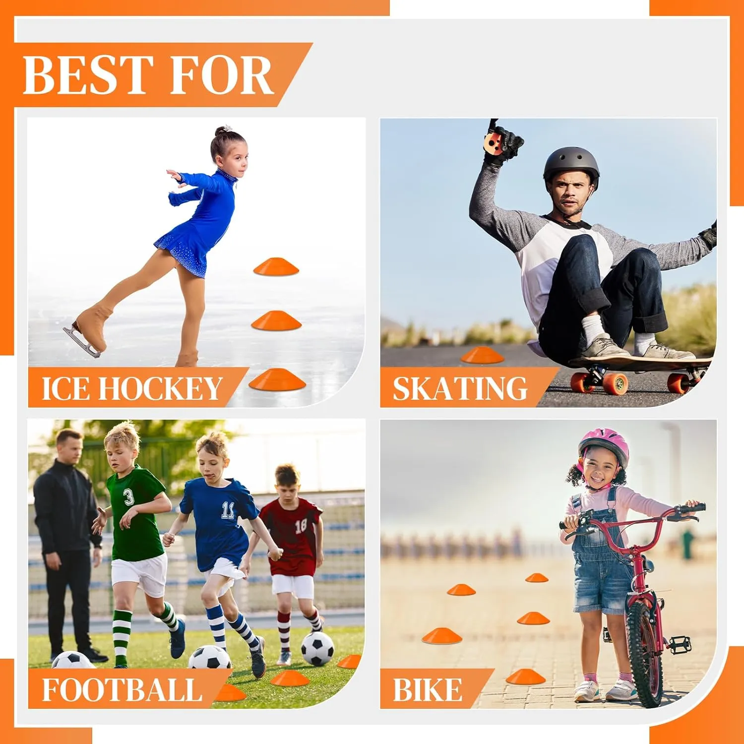 Sratte 200 Pcs Soccer Cones with Strap and Mesh Bag Agility Disc Cones Soccer Training Cones Disc Sports Cones for Drills Challenge Football Basketball Skating Kids Games Outdoor Indoor