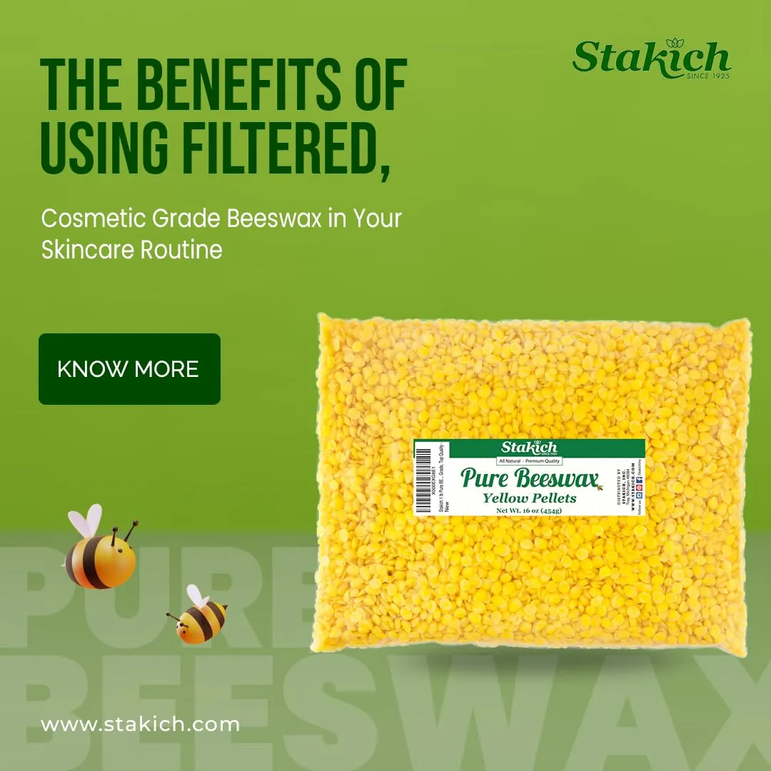 Stakich Pure Yellow Beeswax Pellets - 100% Natural, Cosmetic Grade, Premium Quality - (10 lb (in 1 lb Bags))