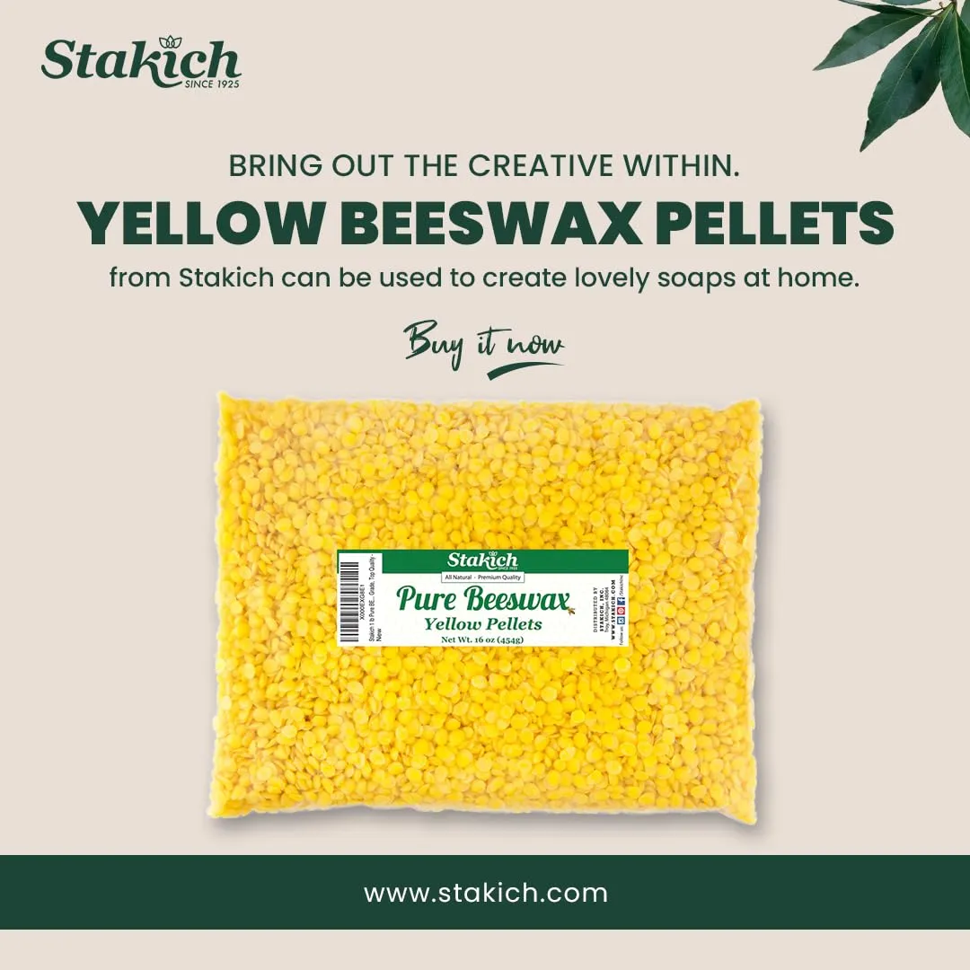 Stakich Pure Yellow Beeswax Pellets - 100% Natural, Cosmetic Grade, Premium Quality - (10 lb (in 1 lb Bags))