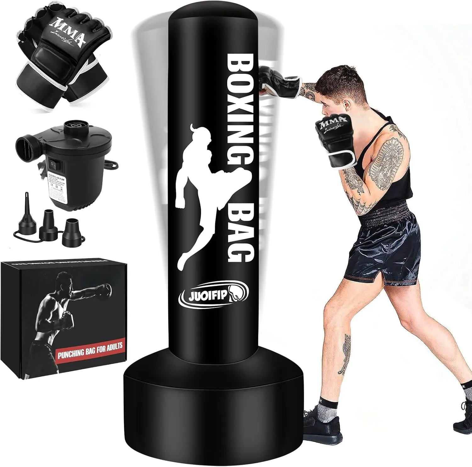 Standing Punching Bag for Adults with Pump and Gloves, 69'' Kick Boxing Bag with Stand Inflatable Freestanding Heavy Bag Kicking Bag for Training MMA Muay Thai Fitness