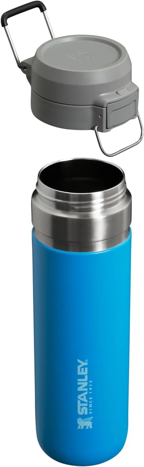 Stanley Quick Flip GO Water Bottle 24 oz | Push Button Lid | Leakproof and Packable for Travel and Sports | Insulated Stainless Steel | BPA-Free | Azure