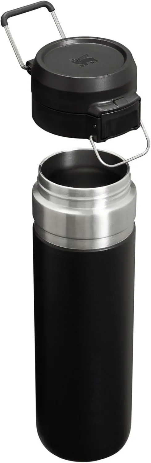 Stanley Quick Flip GO Water Bottle 24 oz | Push Button Lid | Leakproof and Packable for Travel and Sports | Insulated Stainless Steel | BPA-Free | Black 2.0