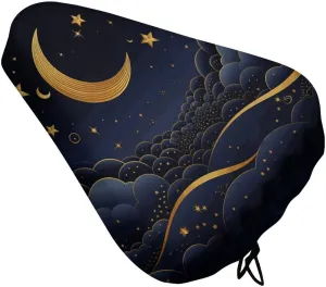 Stars and Moon Bike Seat Cover Water-Repellent Exercise Bike Seat Cushion Bicycle Saddle Cover with Drawstring Rain Snow Dust Covers for City Mountain Road Biking