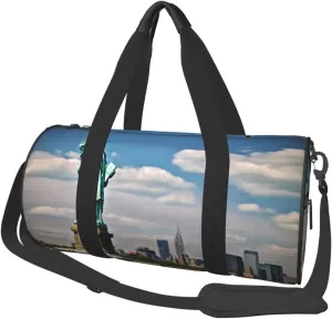 Statue in NYC Printed Sports Gym Bag for Men Women Foldable Duffel Bag Carry On Weekender Bag for Travel Sports