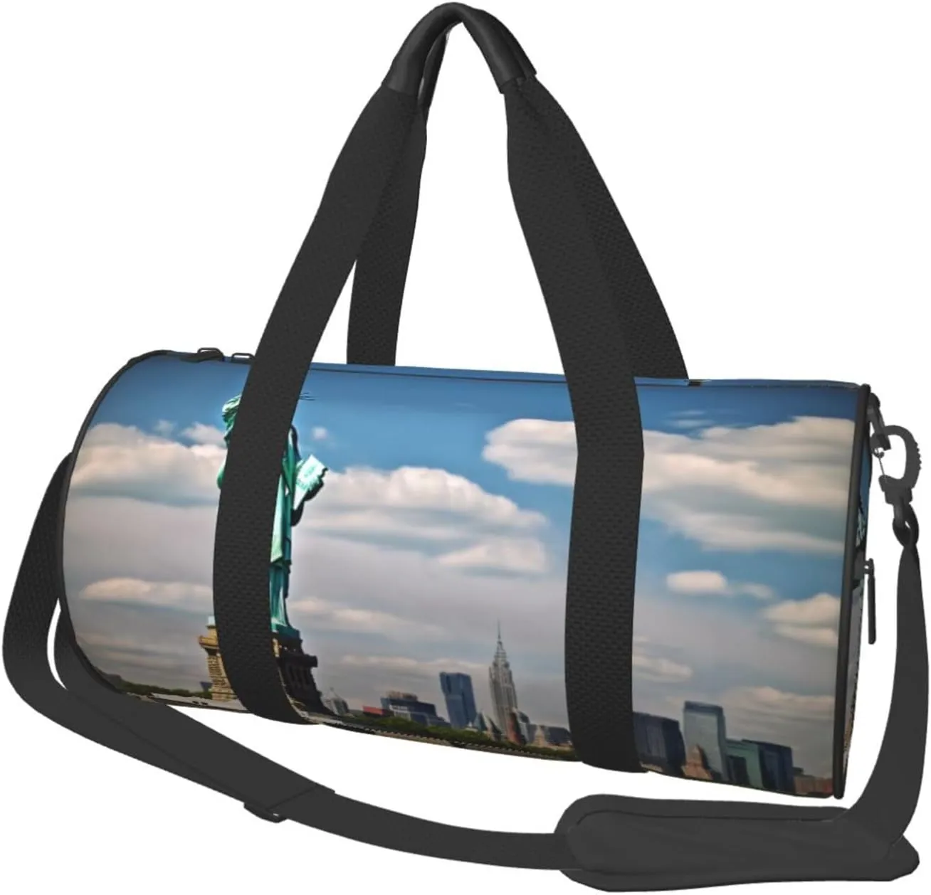 Statue in NYC Printed Sports Gym Bag for Men Women Foldable Duffel Bag Carry On Weekender Bag for Travel Sports