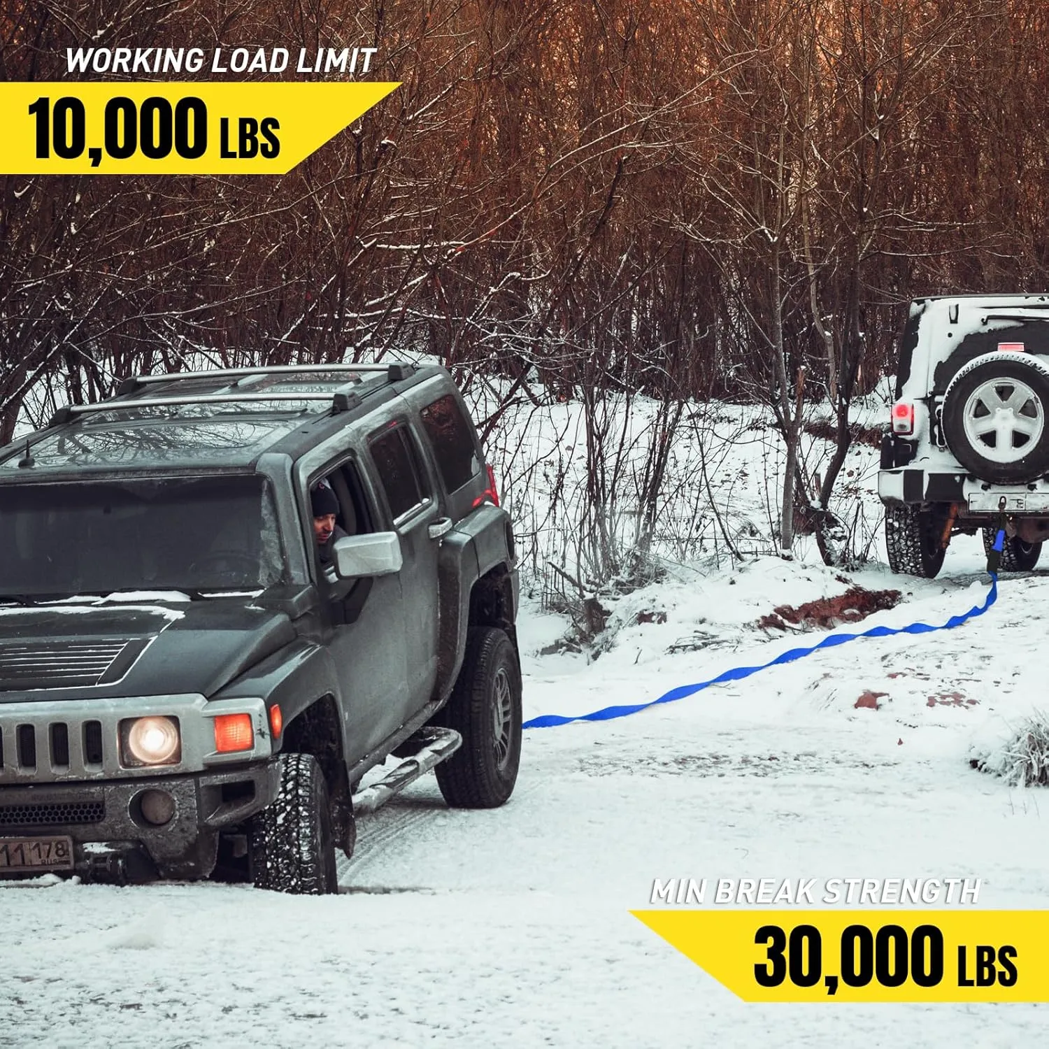 Stay There 3'' × 20ft Recovery Tow Strap, Heavy Duty with 30,000 lb Capacity-Emergency Towing Rope for Recovery Vechiles-Storage Bag (Blue)