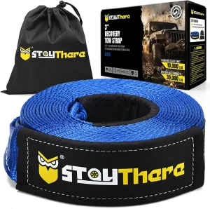 Stay There 3'' × 20ft Recovery Tow Strap, Heavy Duty with 30,000 lb Capacity-Emergency Towing Rope for Recovery Vechiles-Storage Bag (Blue)