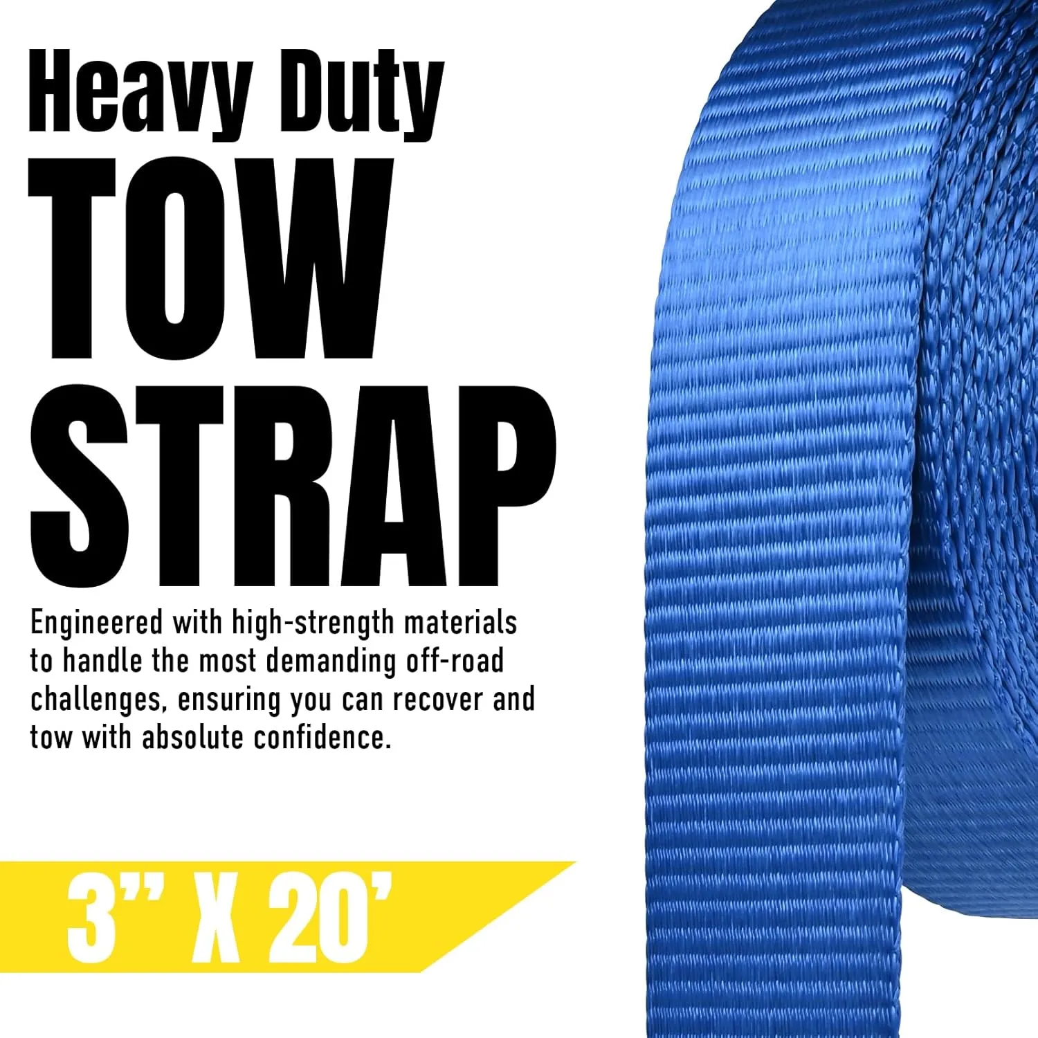 Stay There 3'' × 20ft Recovery Tow Strap, Heavy Duty with 30,000 lb Capacity-Emergency Towing Rope for Recovery Vechiles-Storage Bag (Blue)