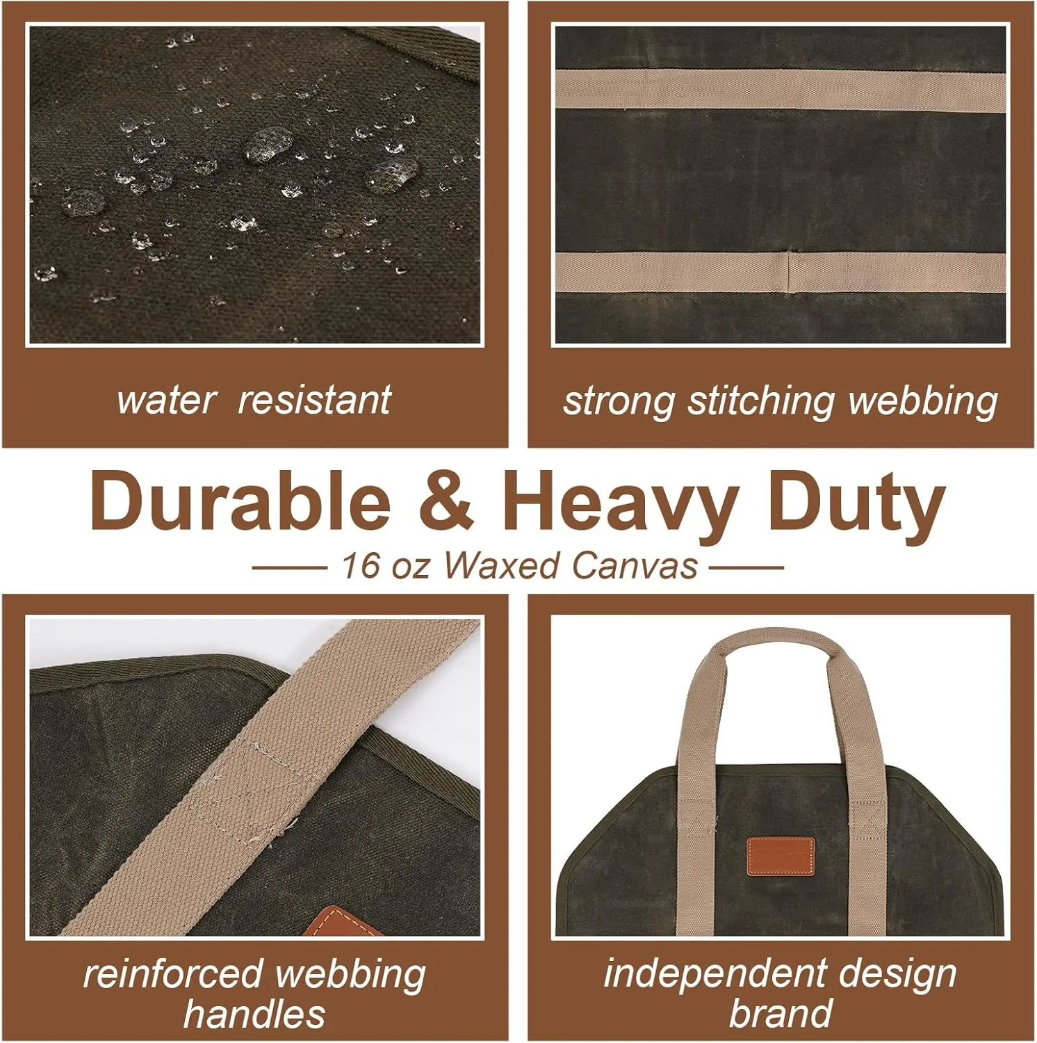 STBoo Firewood Carrier Waxed Canvas: Log Carrier for Firewood Heavy Duty | Fire Wood Carrier Tote Bag | Fireplace Log Holders for Firepit Outdoor Camping, Indoor, Wood Stove Accessories Gift, Geen