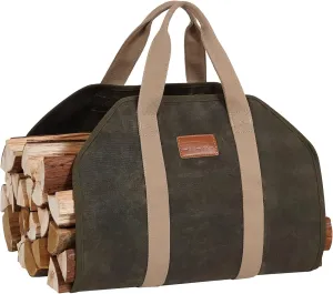 STBoo Firewood Carrier Waxed Canvas: Log Carrier for Firewood Heavy Duty | Fire Wood Carrier Tote Bag | Fireplace Log Holders for Firepit Outdoor Camping, Indoor, Wood Stove Accessories Gift, Geen